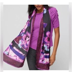 WHBM Scarf Viola Purple Oblong Floral Silky Wrap NWT